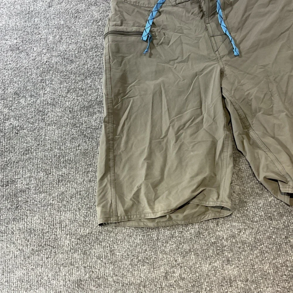 Patagonia Mens Khaki Tan Board Shorts Swim Trunks Size 30 Blue Drawstring Logo